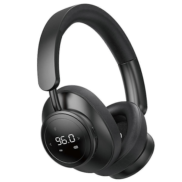 Trådlösa Hörlurar med Mikrofon, Vikbara Over-Ear Bluetooth 5.3 Hörlurar Stöd TF-kort FM-Radio Svart