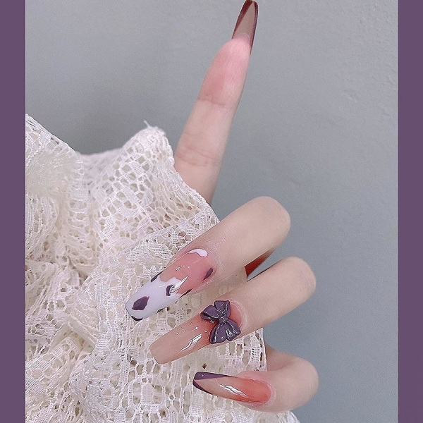 24st kistpress på naglar, franska 3d båge lösnaglar, konstgjorda cover extra långa nageltips för kvinnor och flickor