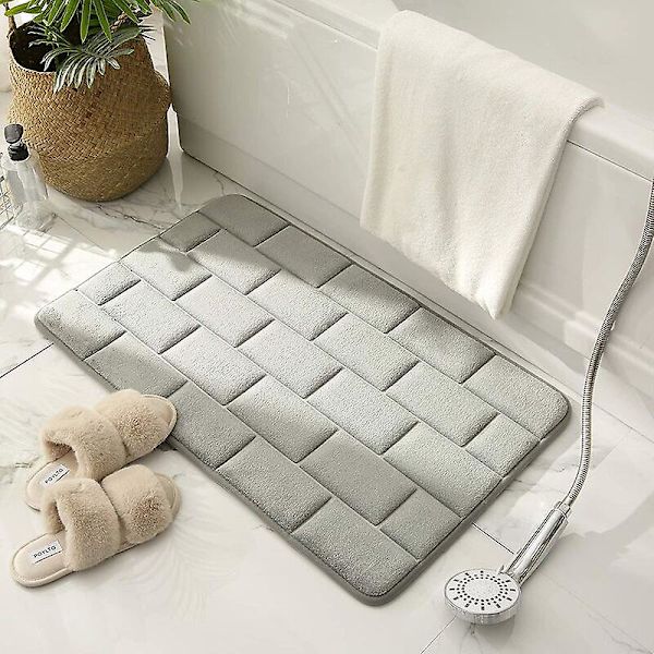 Halkskyddsmatta i minnesskum, absorberande badmattor tvättbara badmattor badrumsduschmatta 40*60cm（Grå）,290g