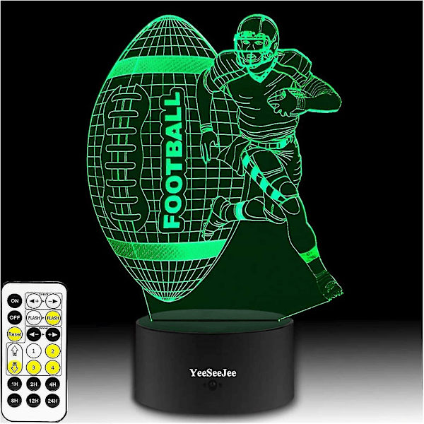 Fodboldgaver til mænd 3D Illusion Lampe med 7 Farver Timer Fjernbetjening Fødselsdagsgaver til 6 7 8 9 10 År Gamle Drenge Gaver til Drenge (fotb 7cb)