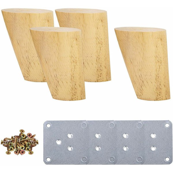 Set med 4 trämöbelben lutande bordsben med monteringsplattor och skruvar - 5 cm