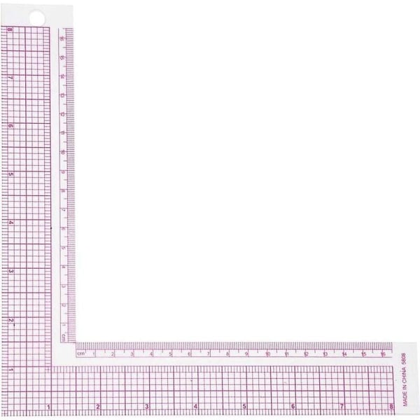 Plast L-formet firkantet sylineal, 90 graders måling Syning Skrædderhåndværksværktøj