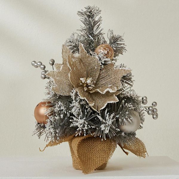 30CM Mini Julgran Stabil Bas Tallbarr Boll Blomma Tallkotte Skrivbords Julgran Ornament