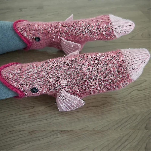 Stickade Fiskstrumpor för Kvinnor Män, Nyhet Fiskstrumpor Golvstrumpor (Rosa)