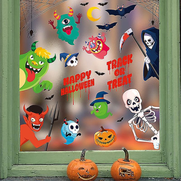 Av Halloween-dekalfönster, Halloween-fönsterklistermärken Återanvändbara Spöklika Halloween-fönsterdekorationer för barn 9 st-flerfärgade