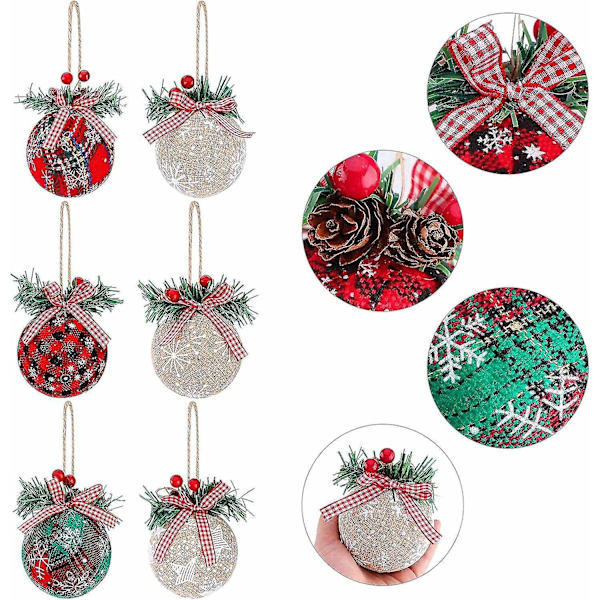 6 st julgranskulor Ornament 6 st julgranskulor Ornament Rutiga Kulor Jute Julgran Dekoration