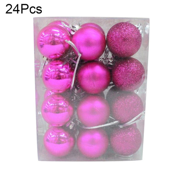 24 st 3 cm Plastjulkulor Julgransprydnader Hemfest Hängande Dekorationer (Roseröd)
