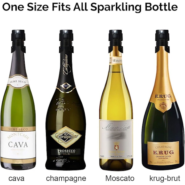 3 stk. sorte champagnepropper i rustfrit stål til forsegling af champagne og mousserende vin - ingen lækage, ingen spild - champagnepropper i rustfrit stål til mousserende vin