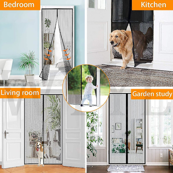 Magnetisk Dörr- och Fönstermyggnät 120x210cm, Självhäftande Masknät Kryptering Myggnät, Anti-Mygg Magnetisk Gardin Automatisk Stängning, Ingen Borrning