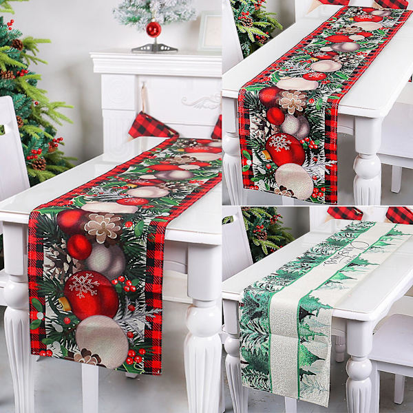 Julbordstablett Grön Tomte Händer Träd Boll Tryck Jultema Matbord Duk Cover (B)