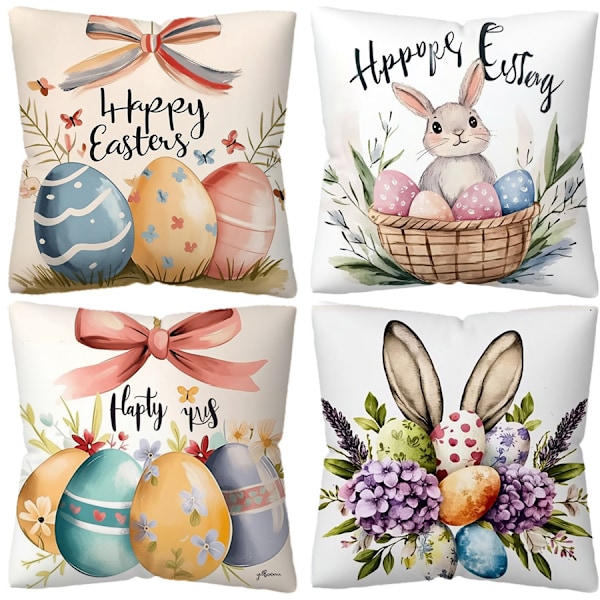 4-delars set Påsk örngott kanin ägg soffa kuddfodral 45*45cm (endast örngott, inget innehåll)