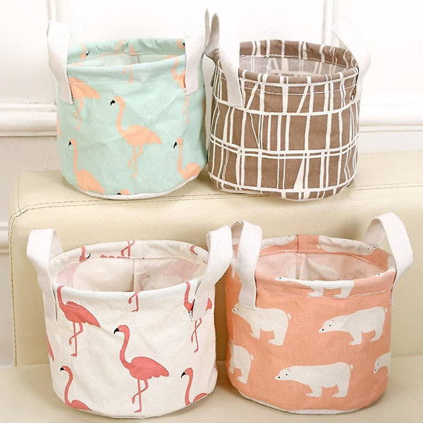 Mini Flamingo Fabric Laundry Hamper Collapsible Waterproof Storage Bag with Handle for