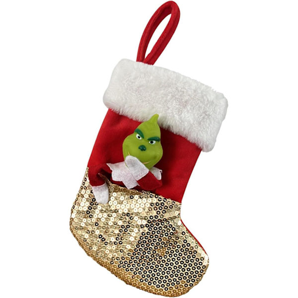 3-pack Grinch Julstrumpor i 3D-plysch för barn, personliga glitterstrumpor för hemmet, julgransdekorationer - a