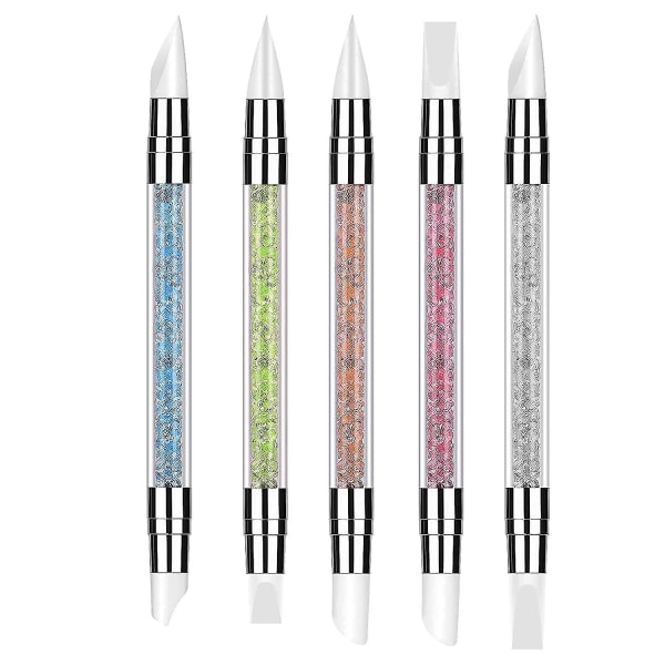 Nail Art Pen Akryl Håndtak Børster Dobbelthode Silikon Nail Tool Nail Pen For Maling Tegning Prikking 5 farger