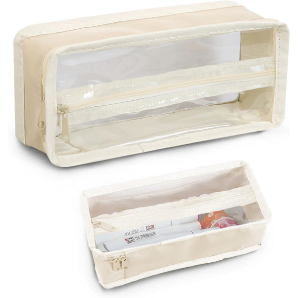 Beige transparent pennfodral, transparent pennfodral förvaringsväska, liten pennfodral för förvaring av pennor