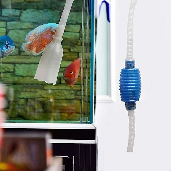 Akvarie Rengøring Siphon. Akvarie Enhånds Siphon Pumpe Kan Tømme og Skifte Vand på Minutter (Blå)