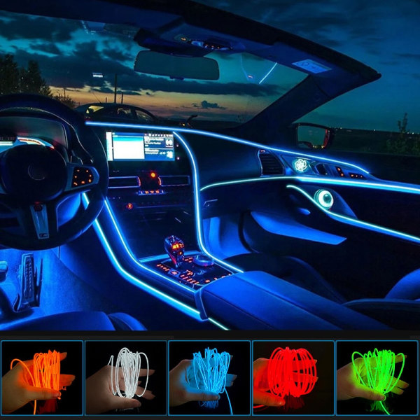 Bil LED-dekorationsljus El Wiring Neon Strip för Car Diy Purple 3M USB drive