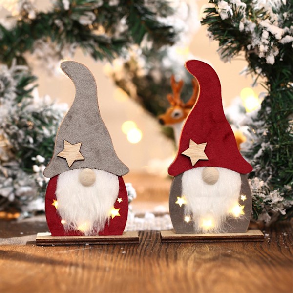 Ansiktslös Ornament Ekologisk Iögonfallande Trä Glödande Jul Mini Ansiktslös Äldre Ornament för Hemmet (B)