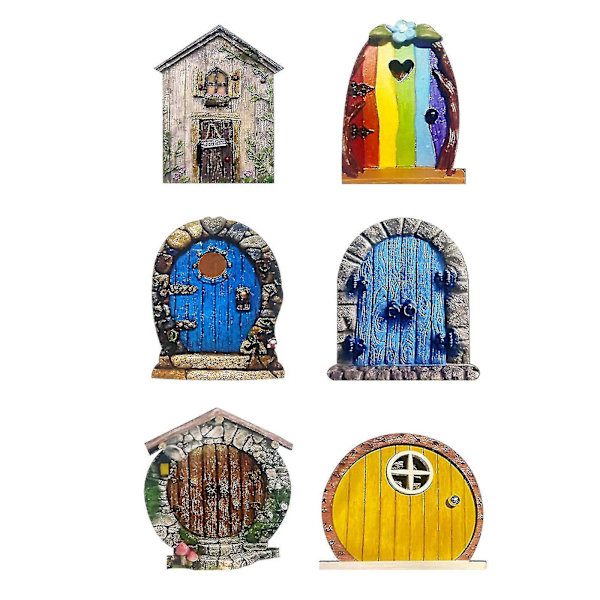 Julgransdekoration Fe-dörr Jul Hemträdgård Ornament 6 st/set Bedårande Present Flerfärgad Staty Trä Miniatyr (Brun)