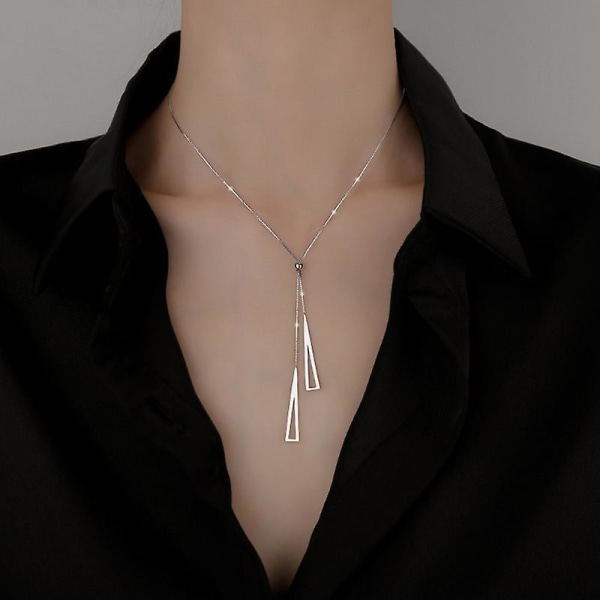 Lang halskæde, Rhinestone Bar Y Lariat halskæde Sølvfarve til kvinder Fødselsdagsgave