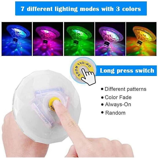 Flytende LED-badelys for badekar, diskotek, dam, svømmebasseng, barnebadespill, 7 moduser assortert farge batteridrevet