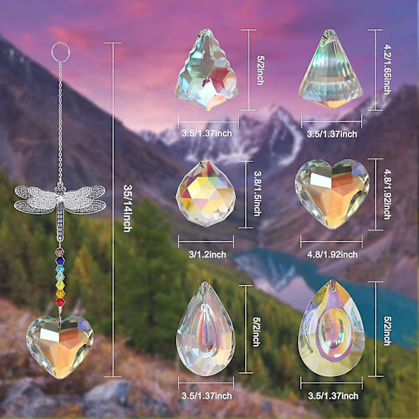 6 stk. Krystal Kugle Prisma Vindue Visir Regnbue Maker Butterfly Dragonfly Vedhæng