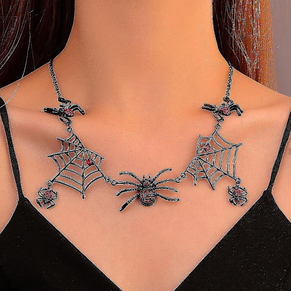 Personlig Kort Kædekæde Retro Gothic Overdreven Sort Edderkoppespind Halskæde Halloween Gave