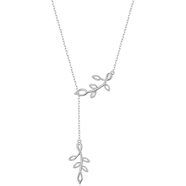 Långt Halsband Sterling Silver Larait Bar Lång Kedja Droppe Justerbart Halsband Gåva Till Honom/Henne (Olivblads Halsband)