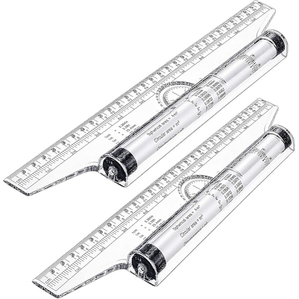 2 stk. Plastik Måle-Rullelineal, Tegne-Rullelineal, Parallel Lineal, Multifunktionel Tegne-Design Lineal Til Måling, Tegninger, Stu
