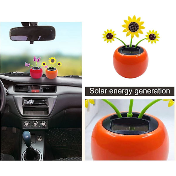 Aurinkotanssiva kukka, aurinkovoimalla toimiva autonukkekoriste, aurinkokukkia autoon, auton kojelaudan koriste, lasten pöytäkoristeet (perhonen)