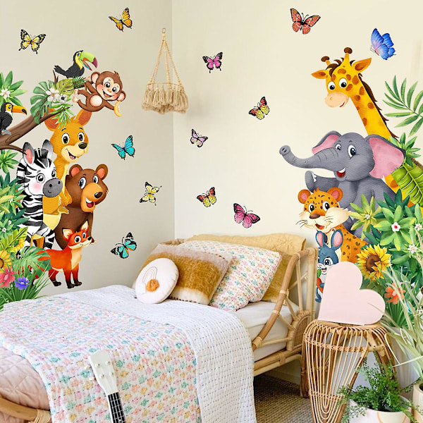 Djungeldjur Väggdekaler Dörr Väggsticker Safari Elefant Giraff Väggdekor Barnrum Babyrum Dörr