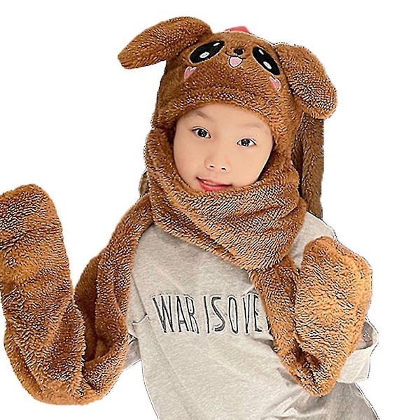 Winter Cap With Scarf Plush Novelty Animal Hat（brown warm velvet）