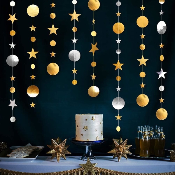 52 fot liten gyllene glänsande stjärna Garland Kit, Circle Ornaments Banner
