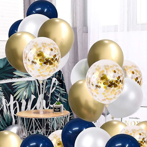 Ballon Blanc Blå, 50 stk. Balloner med Guld Konfetti, 12 tommer, til Baby Shower, Fødselsdagsfest Dekorationer