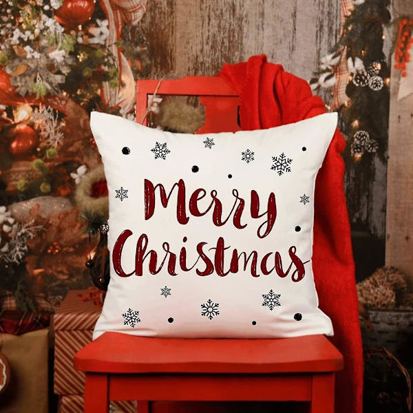Röd Jul Kuddfodral 45.72 X 45.72 Cm Juldekoration God Jul Träd Snöflinga Vinter Semester Dekoration Hem Kudde Kuddfodral