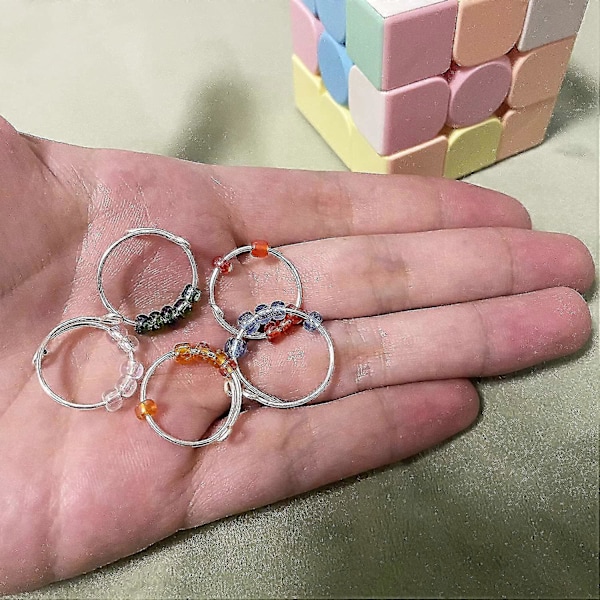 5 st Ångestringar med snurrande pärlor, Fidgets för kvinnor Anti-ångest Stress Smyckesgåva