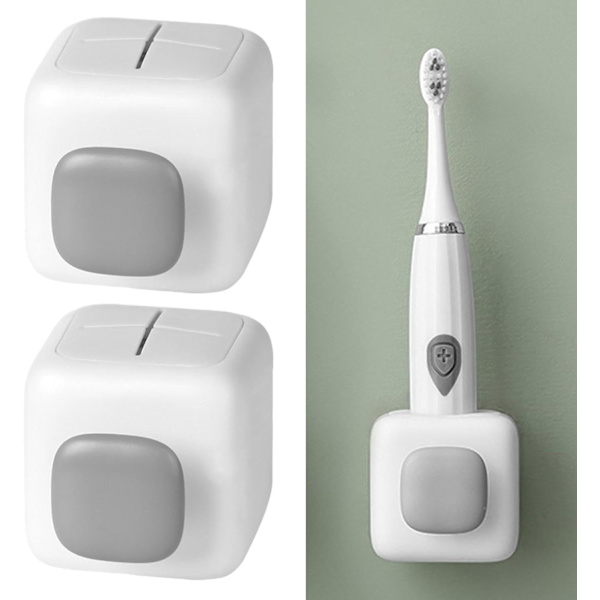Elektrisk tandborsthållare 2-pack, självhäftande elektrisk tandborsthållare väggmonterad, stativ tandborsthållare (grå vit)