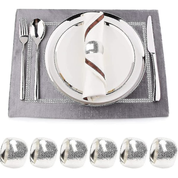 Set med 12 Antik Silverfärgade Runda Servettringar