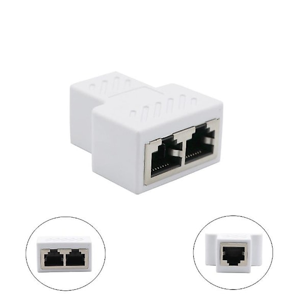 Splitter-stik til LAN Ethernet-stik, kompatibel med Cat5 Cat6-kabel (hvid, 2 stk.)