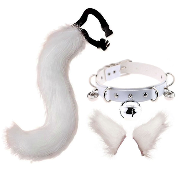 Hårklämmor Tuppstjärt Djur Element Justerbar Faux Päls Solid Varg Svans Öron Halsband För Cosplay (Svart)
