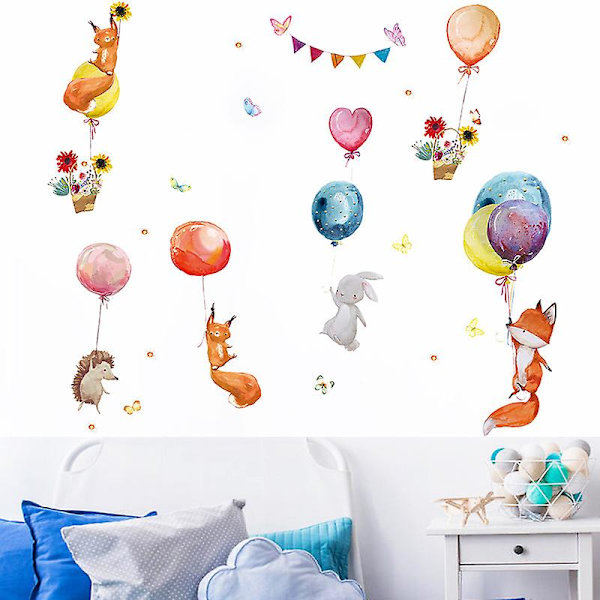 En uppsättning blommor djur ballonger fjärilar väggdekaler, väggfönster väggdekal, väggdekoration för vardagsrum sovrum kontor kök