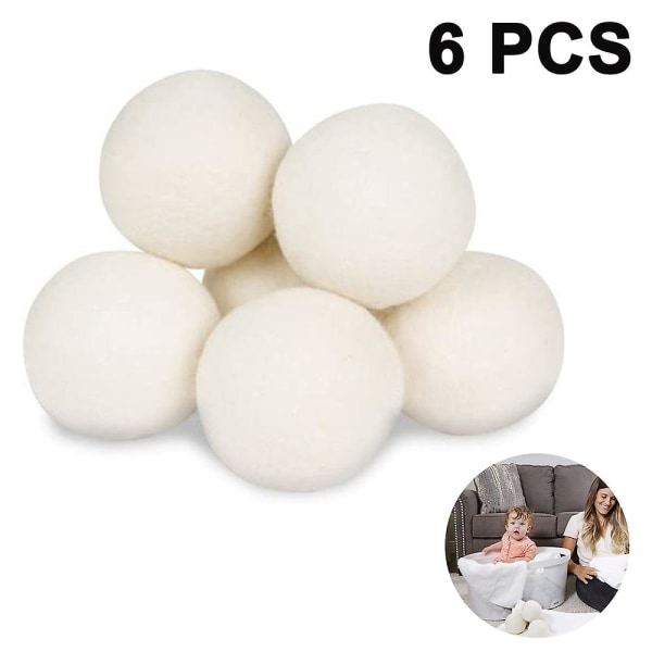 6-pack ulltorkbollar, organisk naturlig ull för tvätt, tygmjukgöring - antistatisk, baby , luddfri, luktfri och återanvändbar