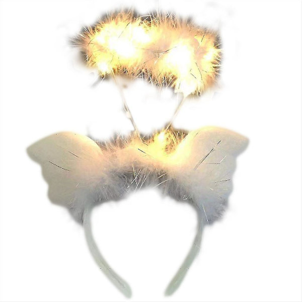 Angel Halo Hodebånd med LED-fjær Hodepynt LED Hårbånd Blinkende Lys Hodebånd