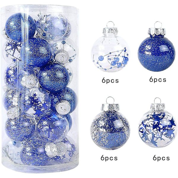 24 st julgranspynt 6 cm/2,36 tum Färgade Plast Transparenta Kulor Set Osplitterliga Målade Kulor