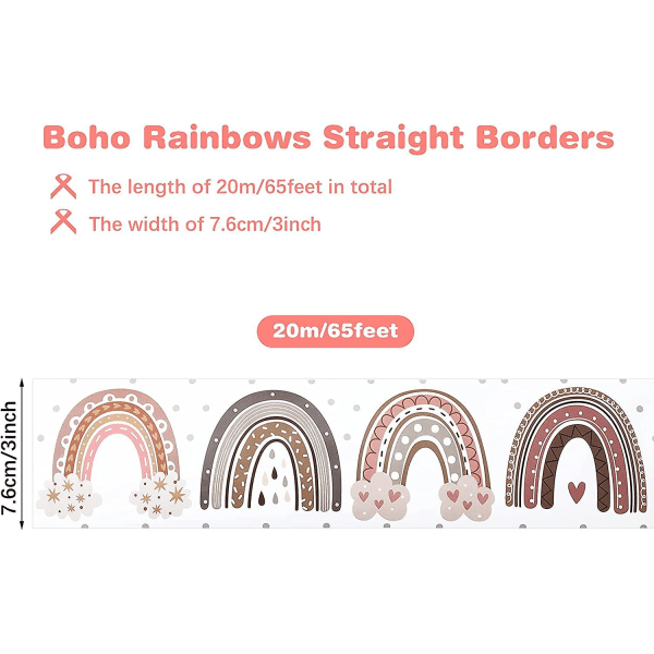 Rainbow Bulletin Board Borders Rainbow Lige kanter med prikker og hjerter klasseværelset eller hjemmeskoledekoration (65 fod)