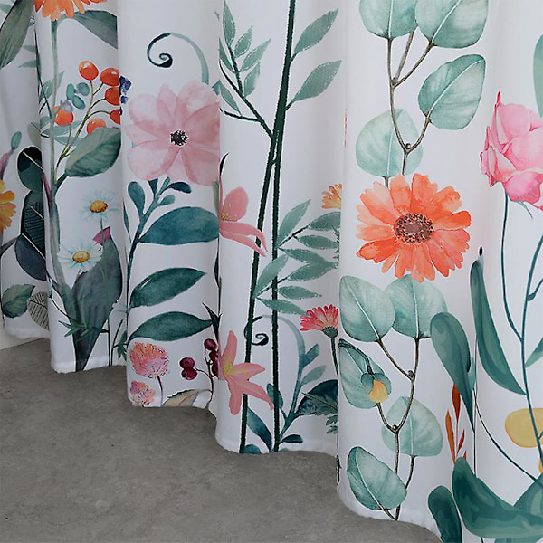 Vattentät duschdraperi med blommor, mögel- och mögelbeständig polyesterduschdraperi, dekorativt tygdraperi med krokar (180 x 180 cm)