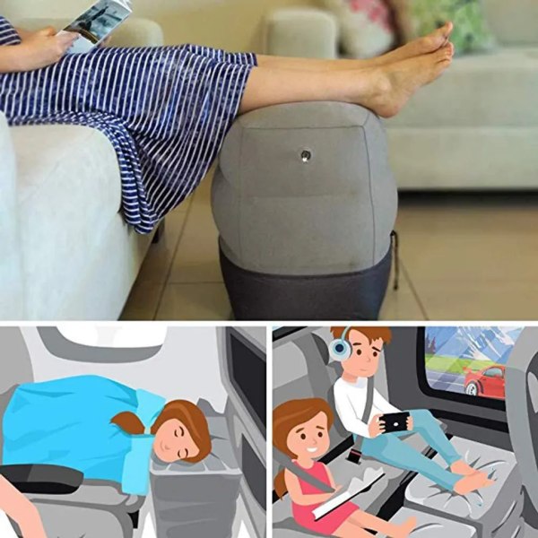 Uppblåsbar fotstöd för resor, grå, 1-pack