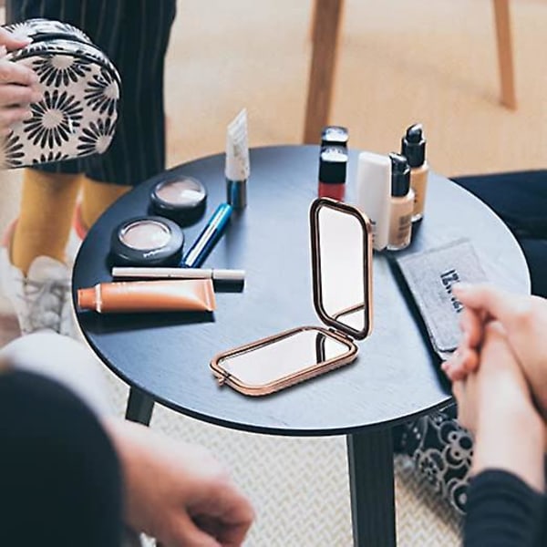 Vintage Kompakt Resespegel Fyrkantig Guld Fällbar Makeup Spegel Mini Sovrum (Retro Stil)