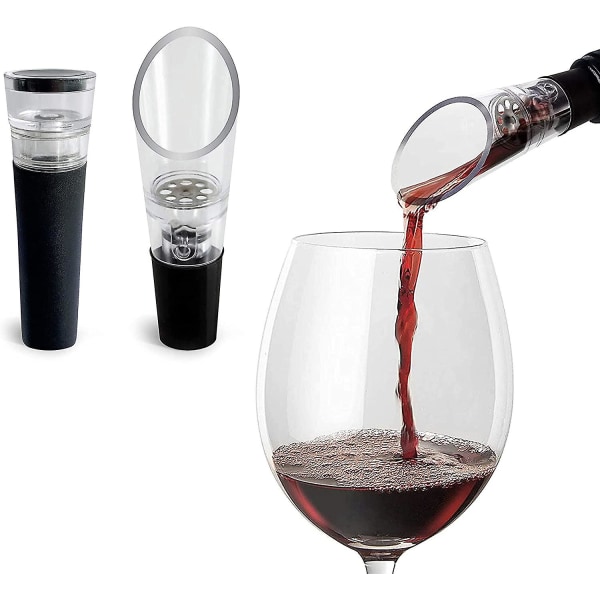 Vinluftare och Wine Saver Pump Combo - Platt topp - Luftningspip och vakuumpropp - Presentförpackning ingår