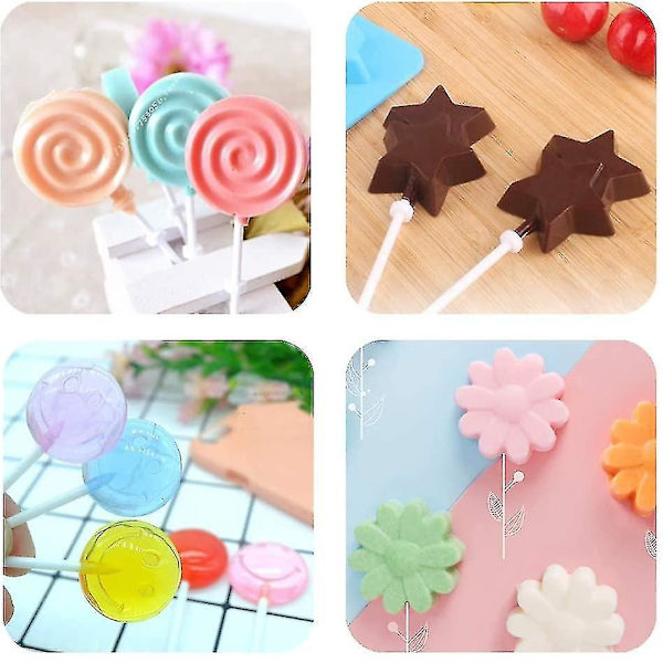 Silikone Chokolade Lollipop Form Med 6 Huller, Dobbelt Hjerte, Stjerne, Lille Blomst
